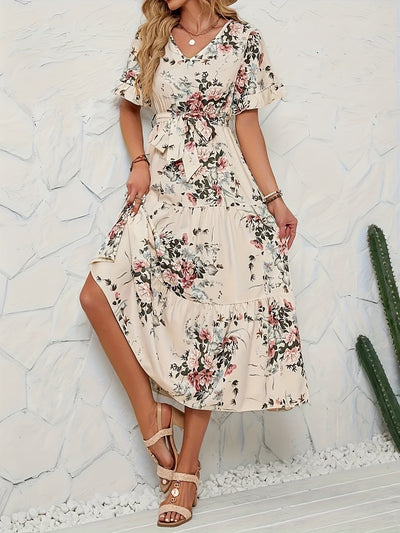 Venna | Elegantes Blumiges Maxikleid