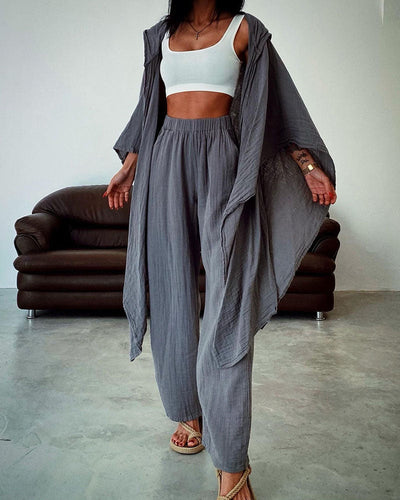 Loungewear-Set mit Kapuzen-Cardigan | Weite Hose | Minimalistischer Komfort