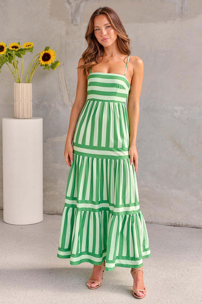 Maxikleid mit Spaghettiträgern | Gestreiftes Muster | Luftiger Sommerstil