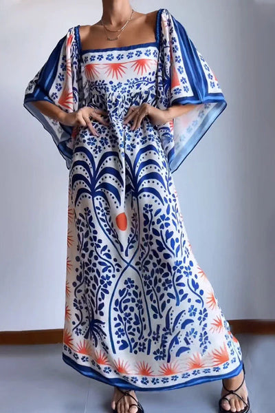 Sophia® | Blaues, lockeres, bedrucktes Kleid mit Glockenärmeln