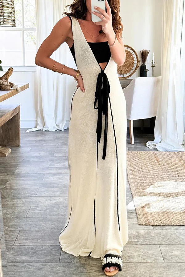 Dayana® | Fließendes Maxikleid in Kontrastfarbe zum Selbstbinden