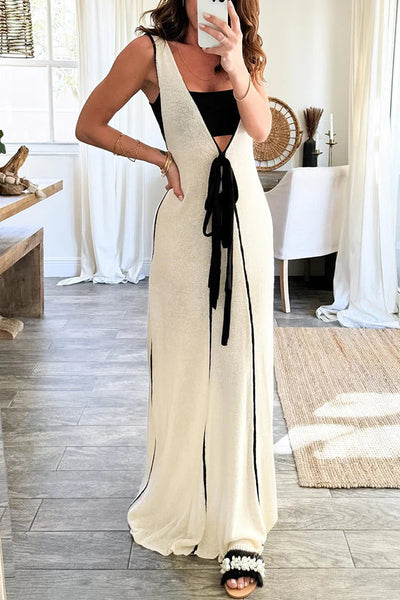 Dayana® | Fließendes Maxikleid in Kontrastfarbe zum Selbstbinden