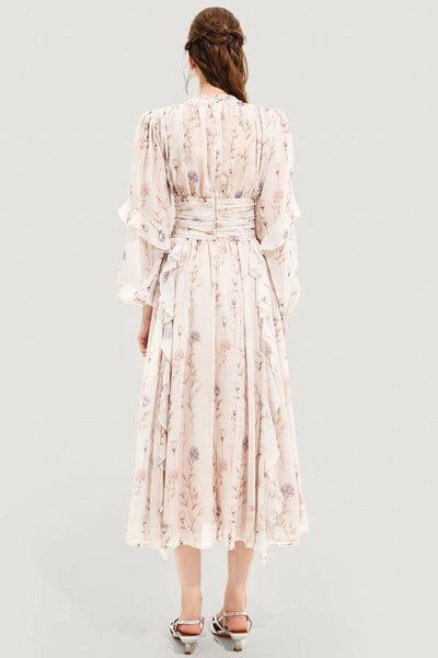 Maxikleid mit Blumenmuster | Hoher Kragen | Romantisch und Elegant