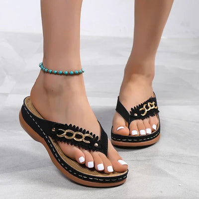 Sandstone | Keilsandalen mit Blumendekoration für Damen