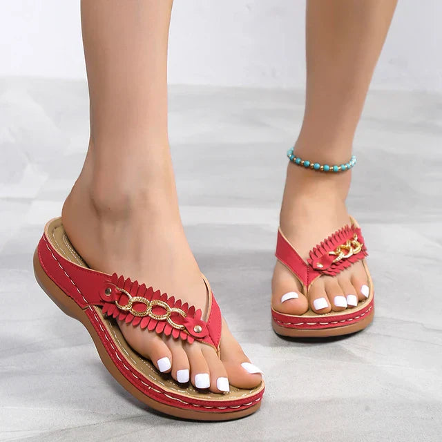 Sandstone | Keilsandalen mit Blumendekoration für Damen