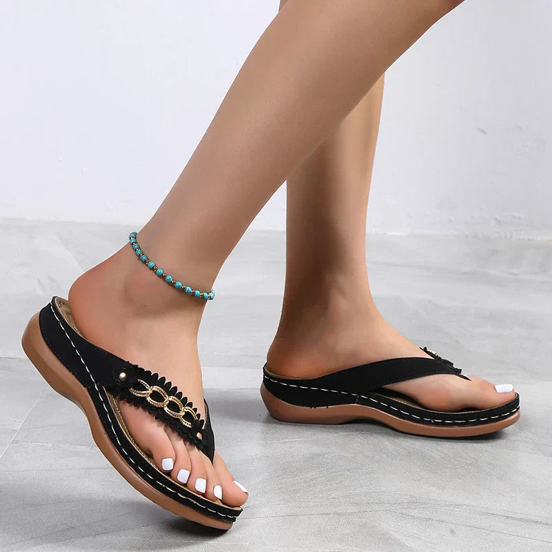 Sandstone | Keilsandalen mit Blumendekoration für Damen