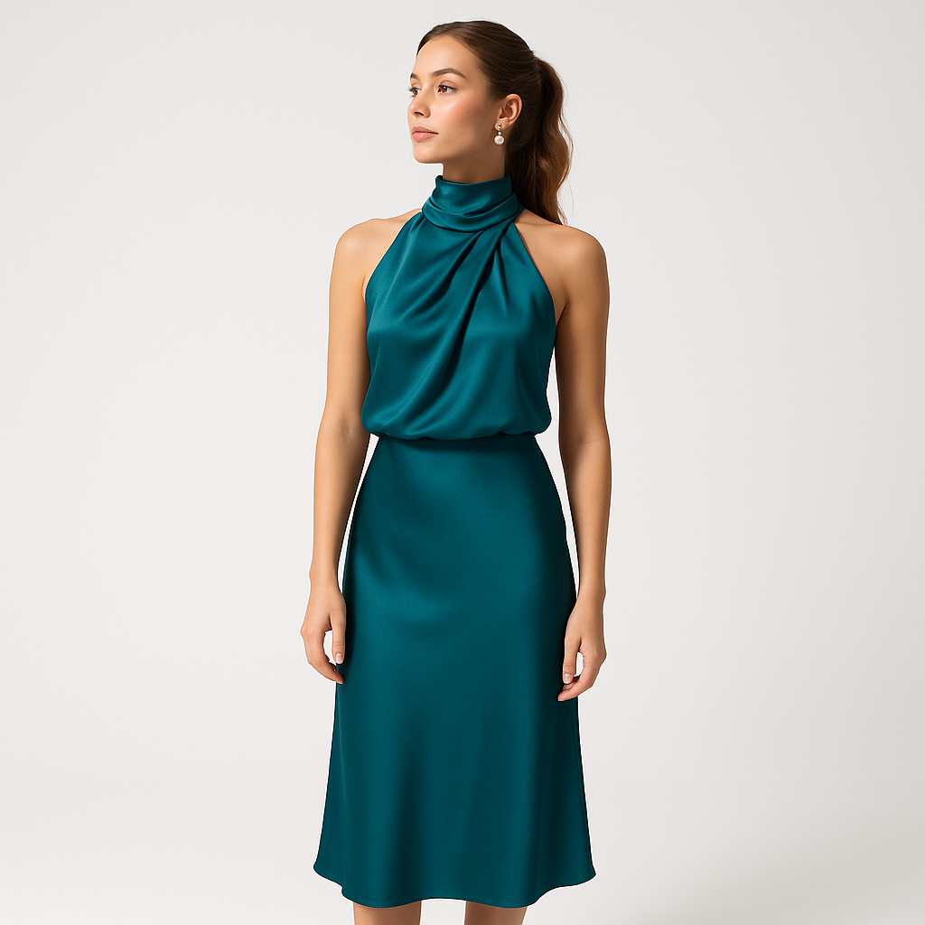 Midikleid mit Wasserfallausschnitt | Ärmellos | Fließende Eleganz