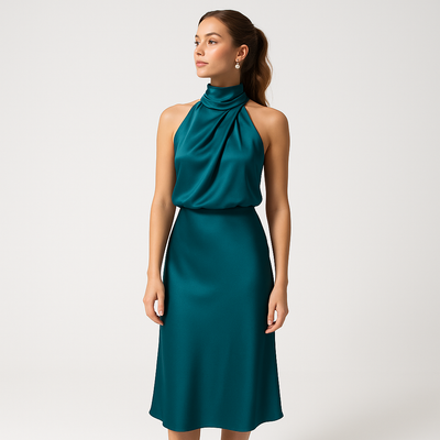 Midikleid mit Wasserfallausschnitt | Ärmellos | Fließende Eleganz