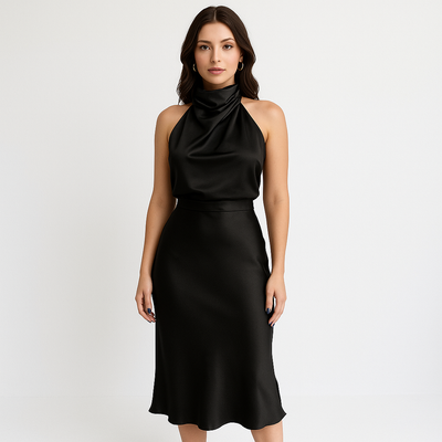 Midikleid mit Wasserfallausschnitt | Ärmellos | Fließende Eleganz