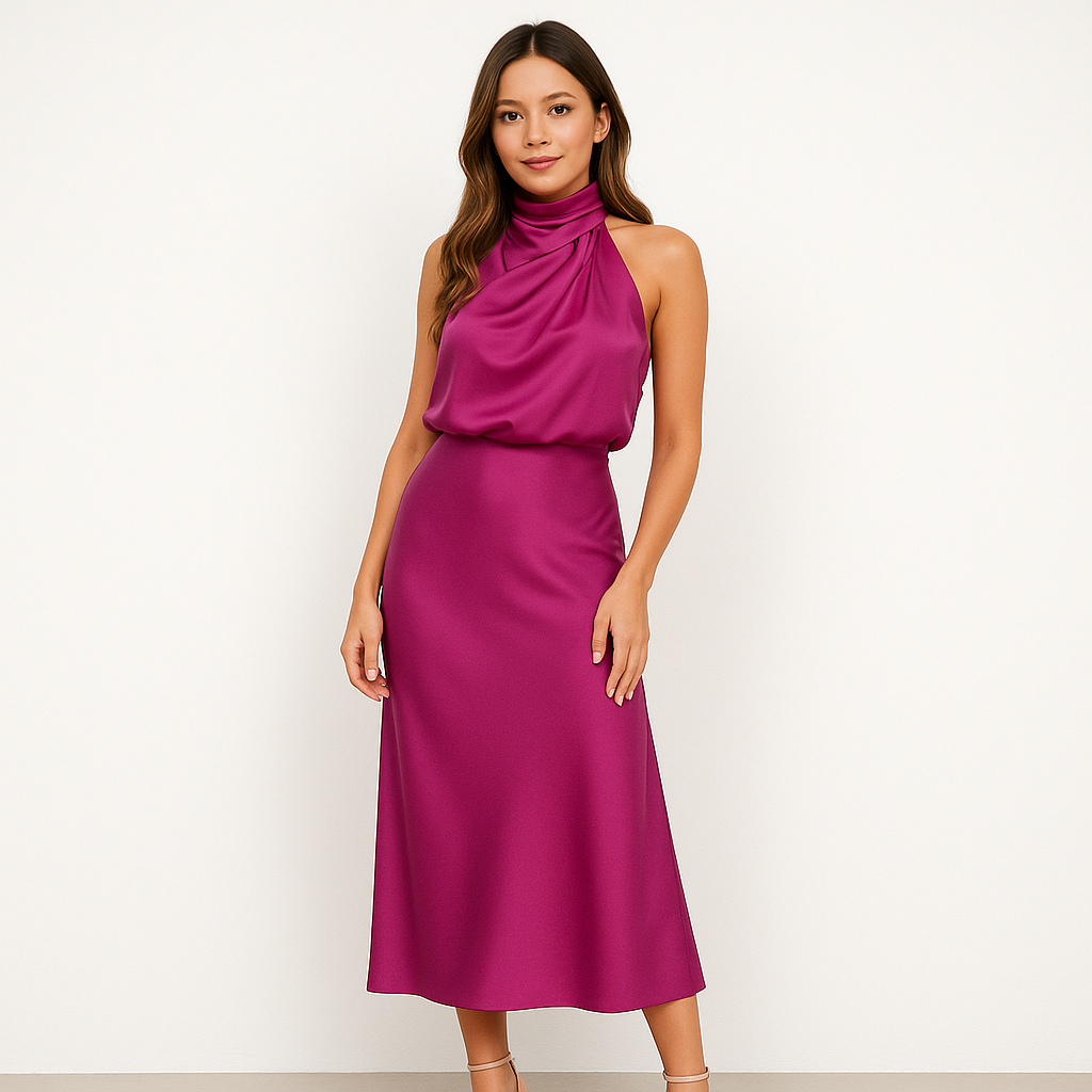 Midikleid mit Wasserfallausschnitt | Ärmellos | Fließende Eleganz
