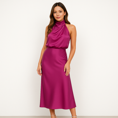 Midikleid mit Wasserfallausschnitt | Ärmellos | Fließende Eleganz