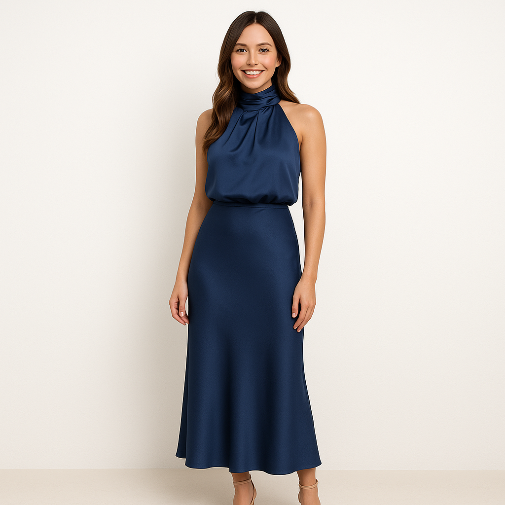 Midikleid mit Wasserfallausschnitt | Ärmellos | Fließende Eleganz