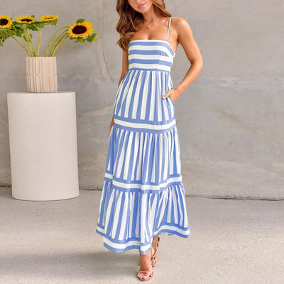 Maxikleid mit Spaghettiträgern | Gestreiftes Muster | Luftiger Sommerstil