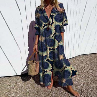 Maxikleid mit Hemdkragen | Luftig & Weit | Stilvolles Muster