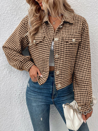 Hahnentritt-Jacke im Cropped-Stil | Strukturierter Stoff | Klassisches Muster