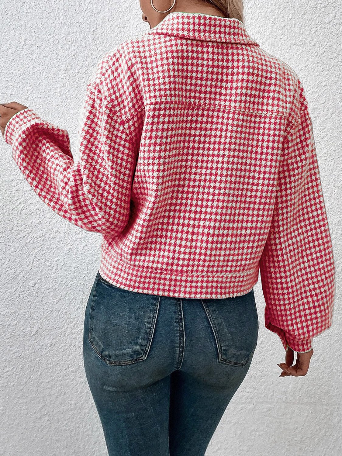 Hahnentritt-Jacke im Cropped-Stil | Strukturierter Stoff | Klassisches Muster