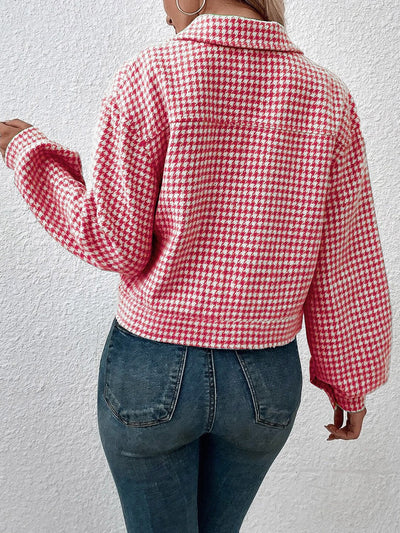 Hahnentritt-Jacke im Cropped-Stil | Strukturierter Stoff | Klassisches Muster