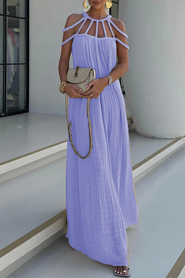 Barbara® | Modernes und raffiniertes Maxikleid mit drapierten Zöpfen aus Leinenmischung