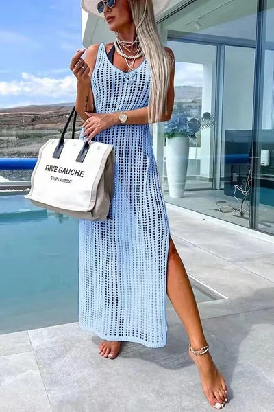 Fabiana® | Deserted Island – Überkreuztes Häkelstrick-Maxikleid auf der Rückseite
