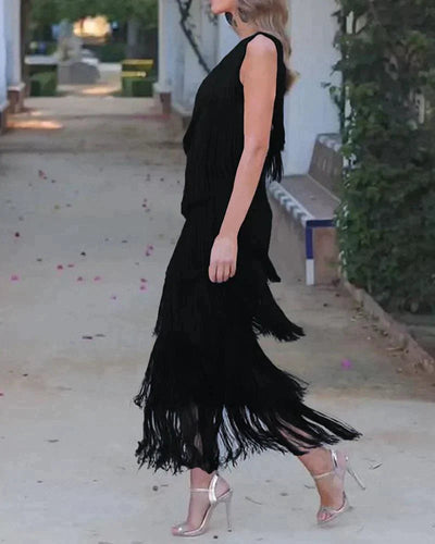 One-Shoulder-Kleid mit Fransen | Fließender Schnitt | Glamouröser Abend-Look