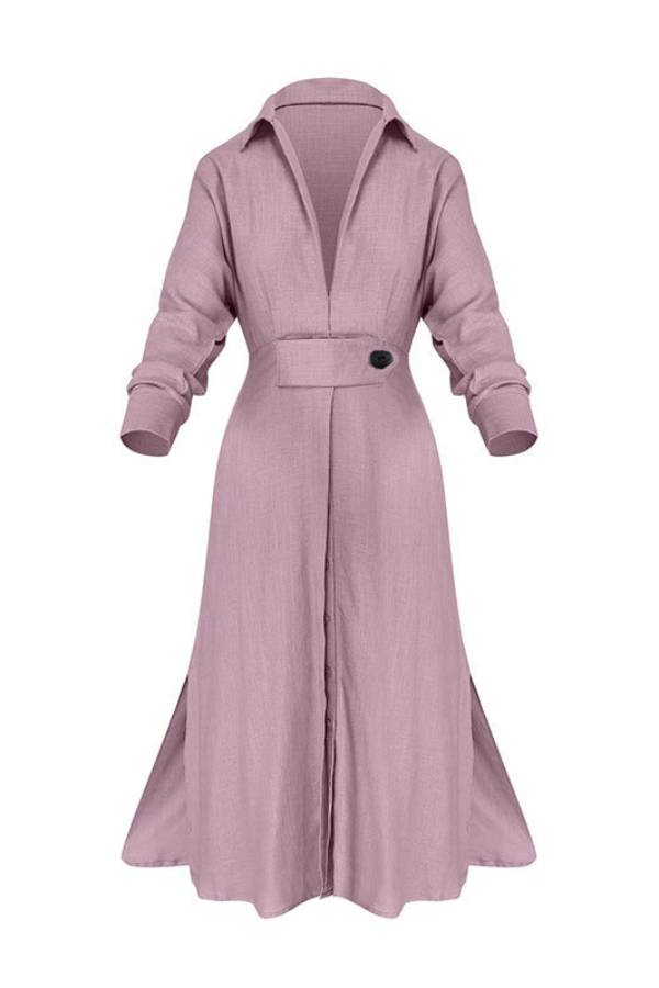 Ruby® | Midikleid mit durchgehenden Ärmeln, V-Ausschnitt, Gürtel und Knopftasche