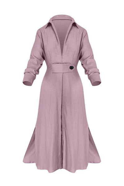 Ruby® | Midikleid mit durchgehenden Ärmeln, V-Ausschnitt, Gürtel und Knopftasche