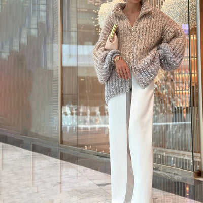 Oversize-Strickjacke | Glanz-Effekt | Eleganter Komfort