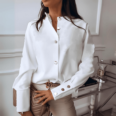 Bluse mit asymmetrischer Knopfleiste | Stehkragen | Elegante Manschetten