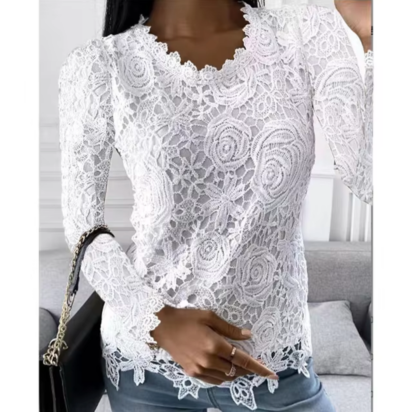 Hallie – elegantes Spitzentop mit blumenmuster