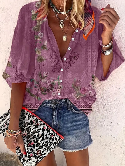 Mia | Bluse mit Blumenprint und Knopfleiste
