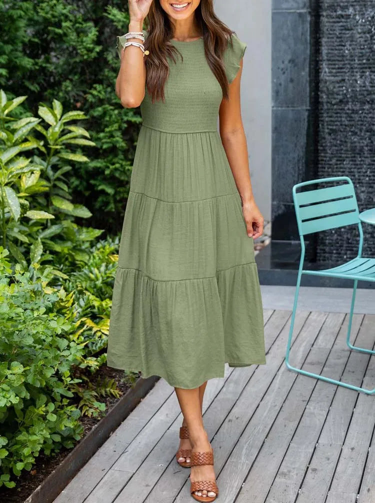 Sara® | Plissiertes und gesmoktes Sommerkleid „Marguerite“.