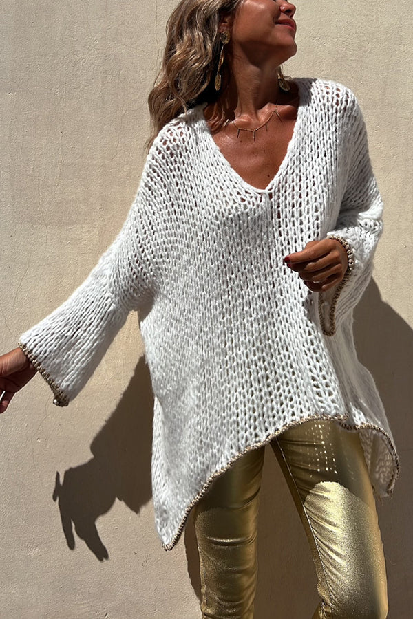 Roxanne® | Gestreifter Strickpullover mit lockeren Verzierungen