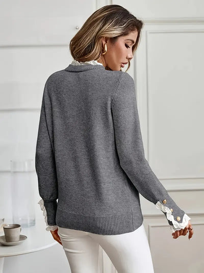 Vandy – pullover mit rundhalsausschnitt und spitzenrüschen