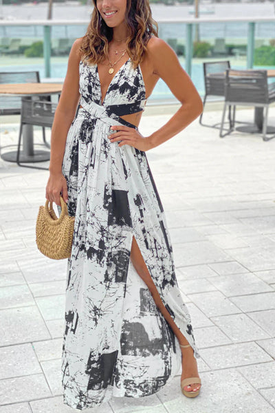 Ana María® | Bedrucktes Maxikleid in gebrochenem Weiß mit Ausschnitten