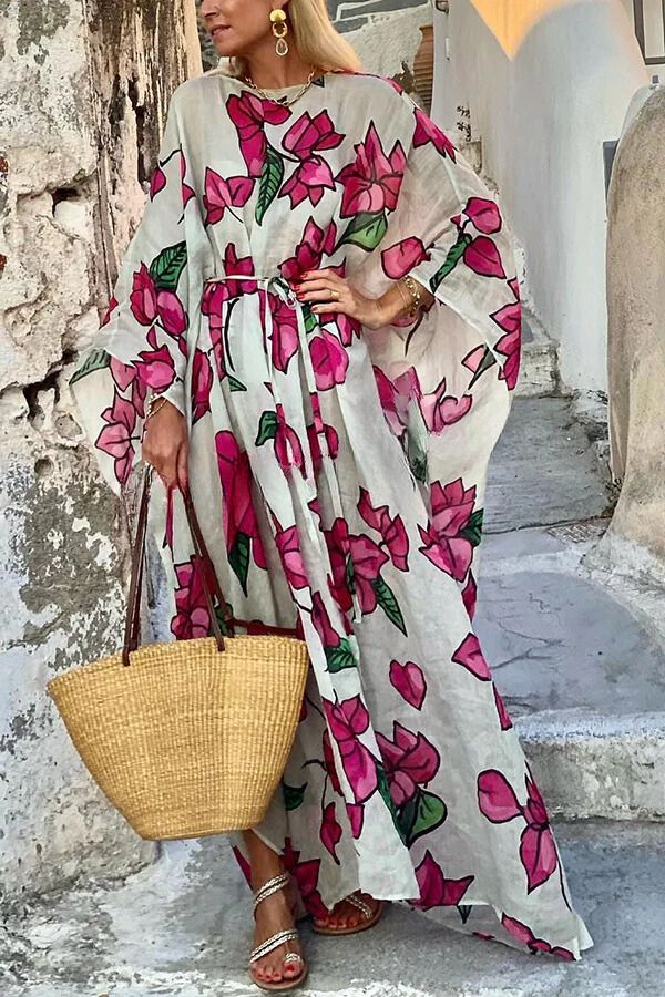 Chloe® | Lockeres Maxikleid mit Blumendruck und Dolman-Ärmeln und Gürtel