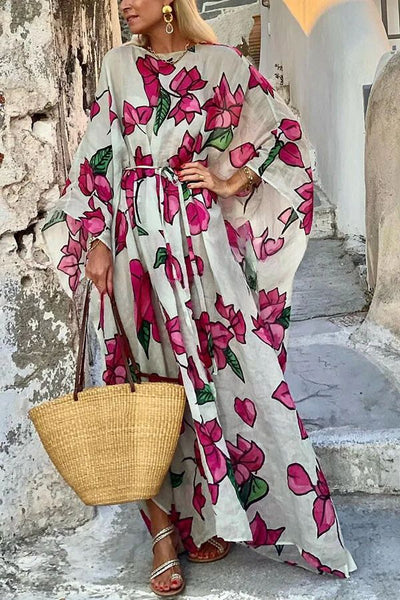 Chloe® | Lockeres Maxikleid mit Blumendruck und Dolman-Ärmeln und Gürtel