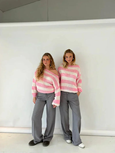 Lässiger gestreifter Strickpullover für Damen