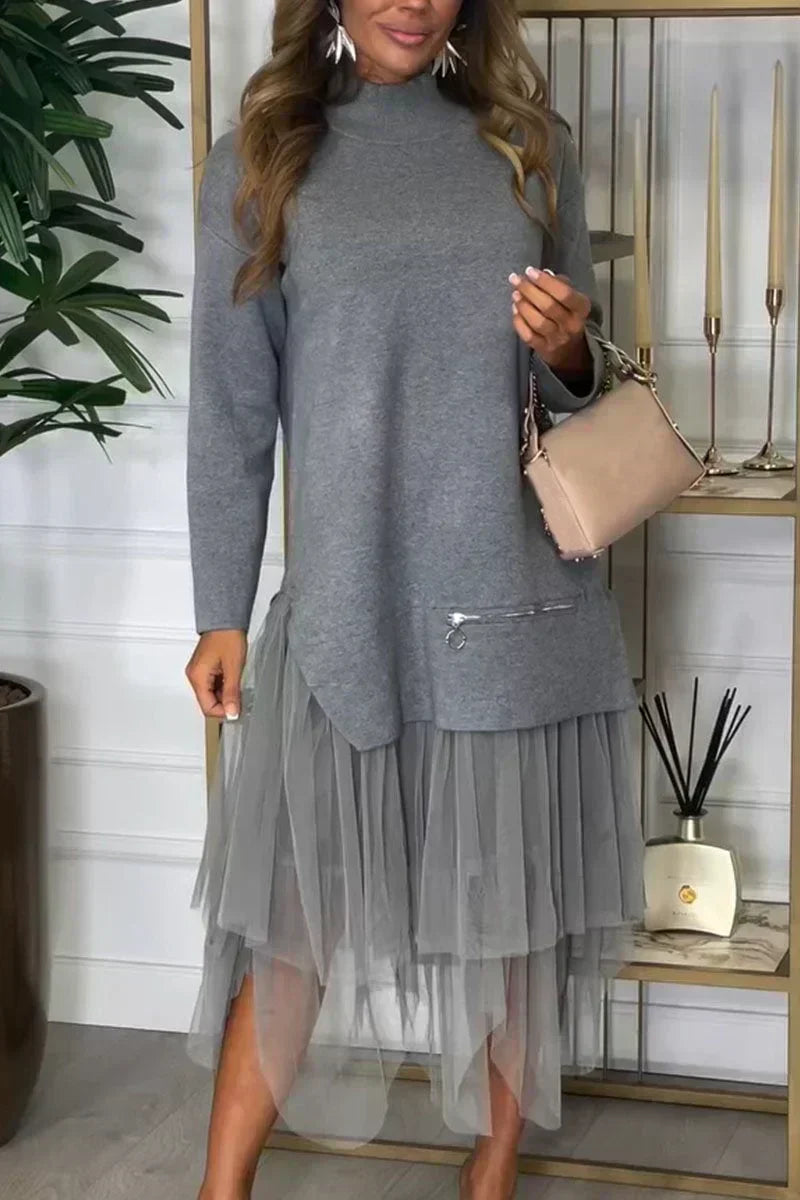 Kleid mit Rollkragen | Tüllrock | Layering-Design mit Reißverschlussdetail