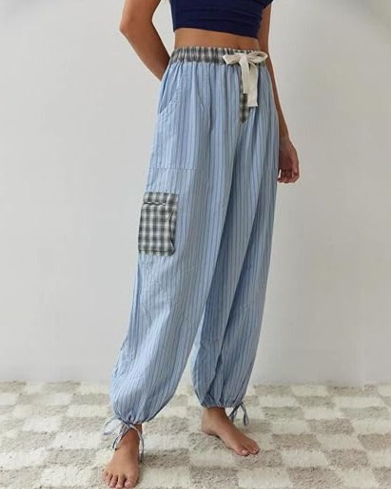 Freizeithose mit Kordelzug | Karomuster | Elastischer Beinabschluss
