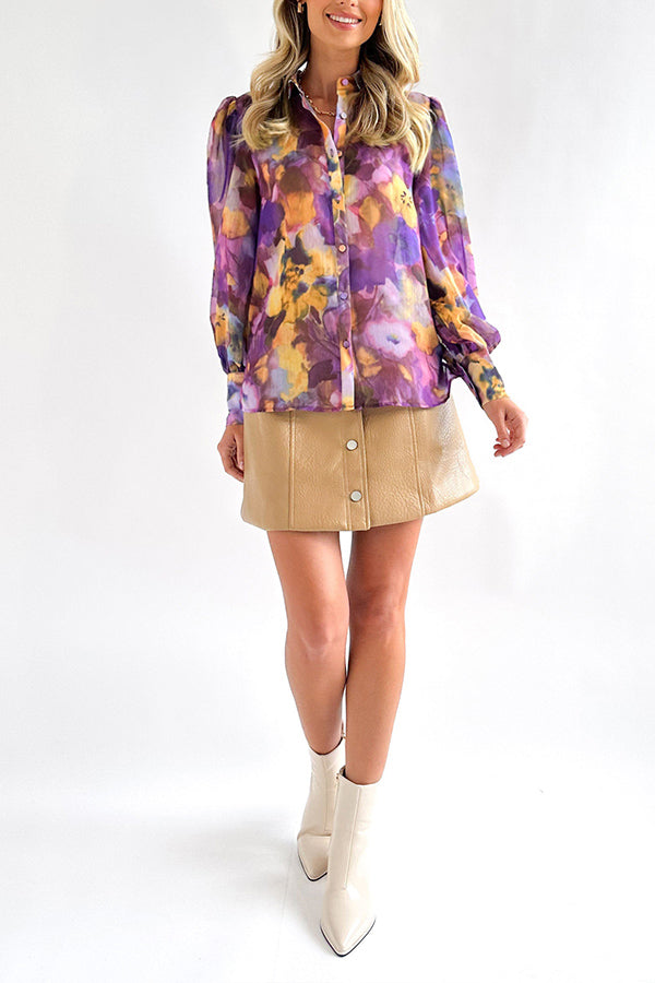Madison® | Personalisiertes, langärmliges Button-Down-Hemd mit Batikmuster und V-Ausschnitt