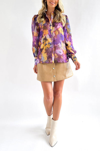 Madison® | Personalisiertes, langärmliges Button-Down-Hemd mit Batikmuster und V-Ausschnitt