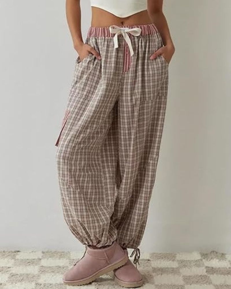 Freizeithose mit Kordelzug | Karomuster | Elastischer Beinabschluss