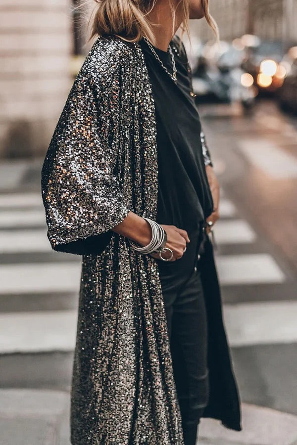 Heidi® | Disco Glamour Pailletten-Kimono mit Glockenärmeln