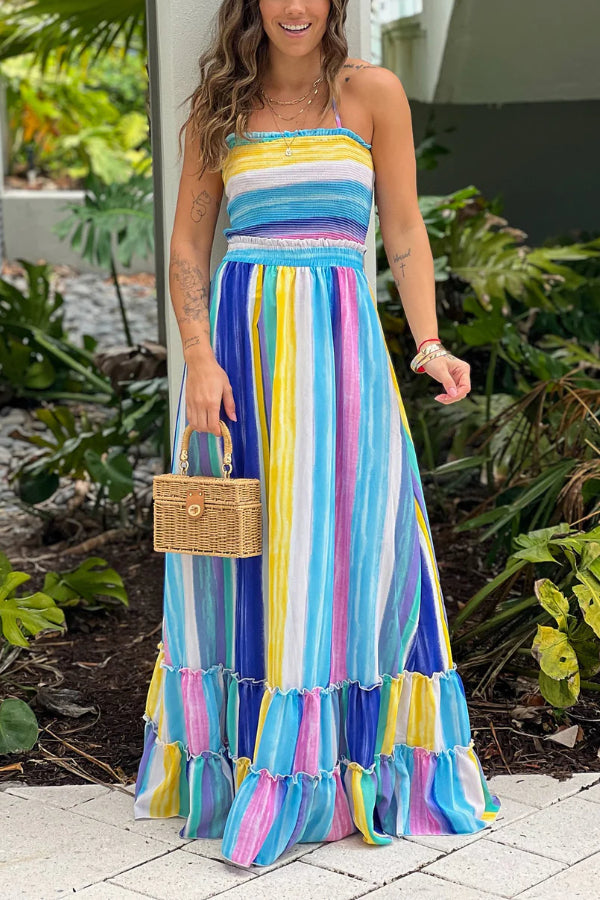 Yara® | Mehrfarbiges Maxikleid mit gesmoktem Oberteil