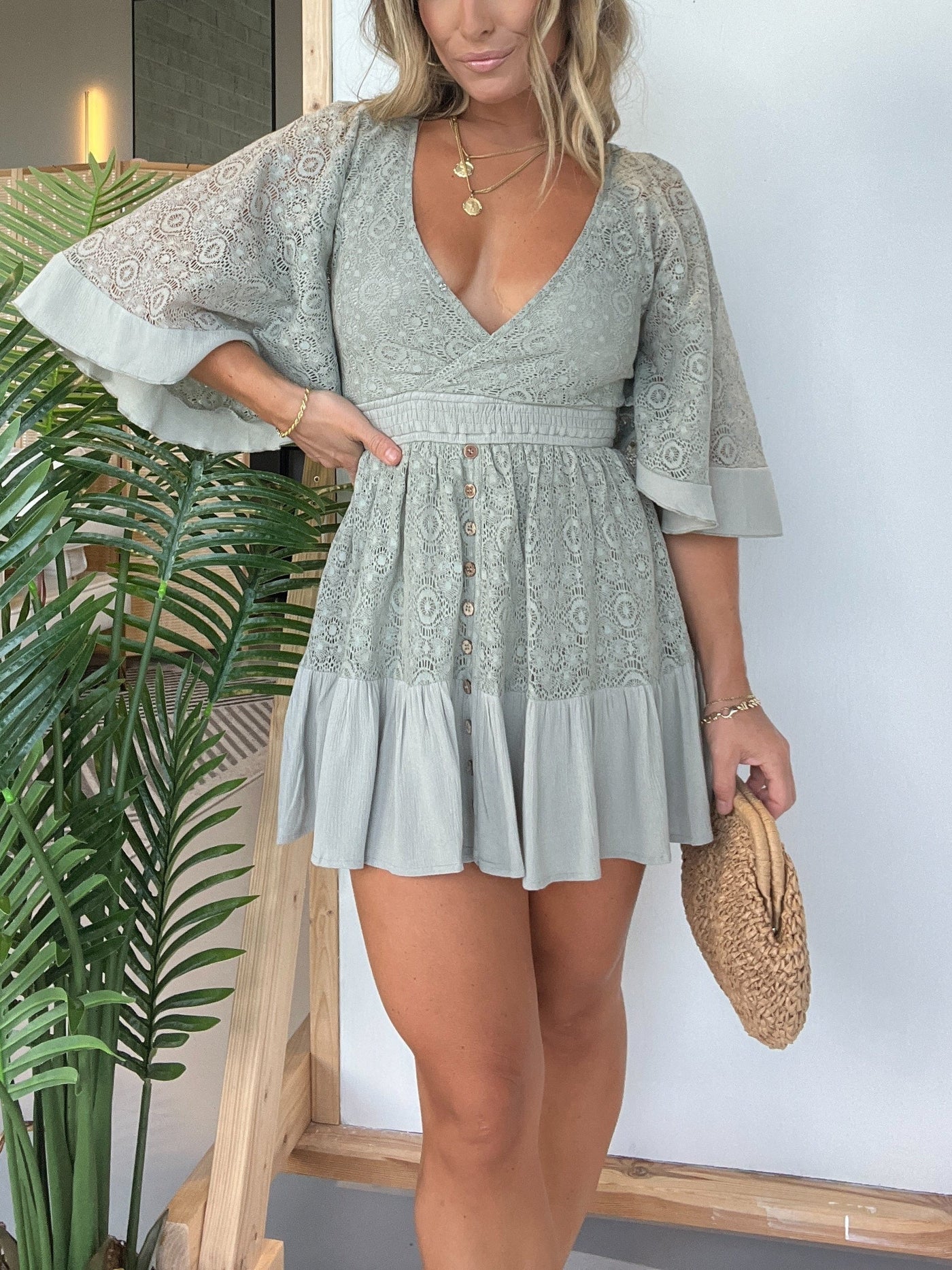 Candice | Spitzen-Crochet-Jumpsuit-Kleid mit offenem Rücken
