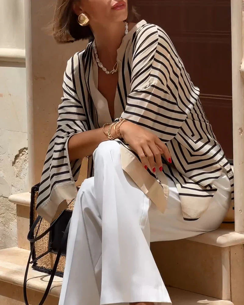 Luftige Bluse mit Streifenmuster | Weite Ärmel | Eleganter Stil