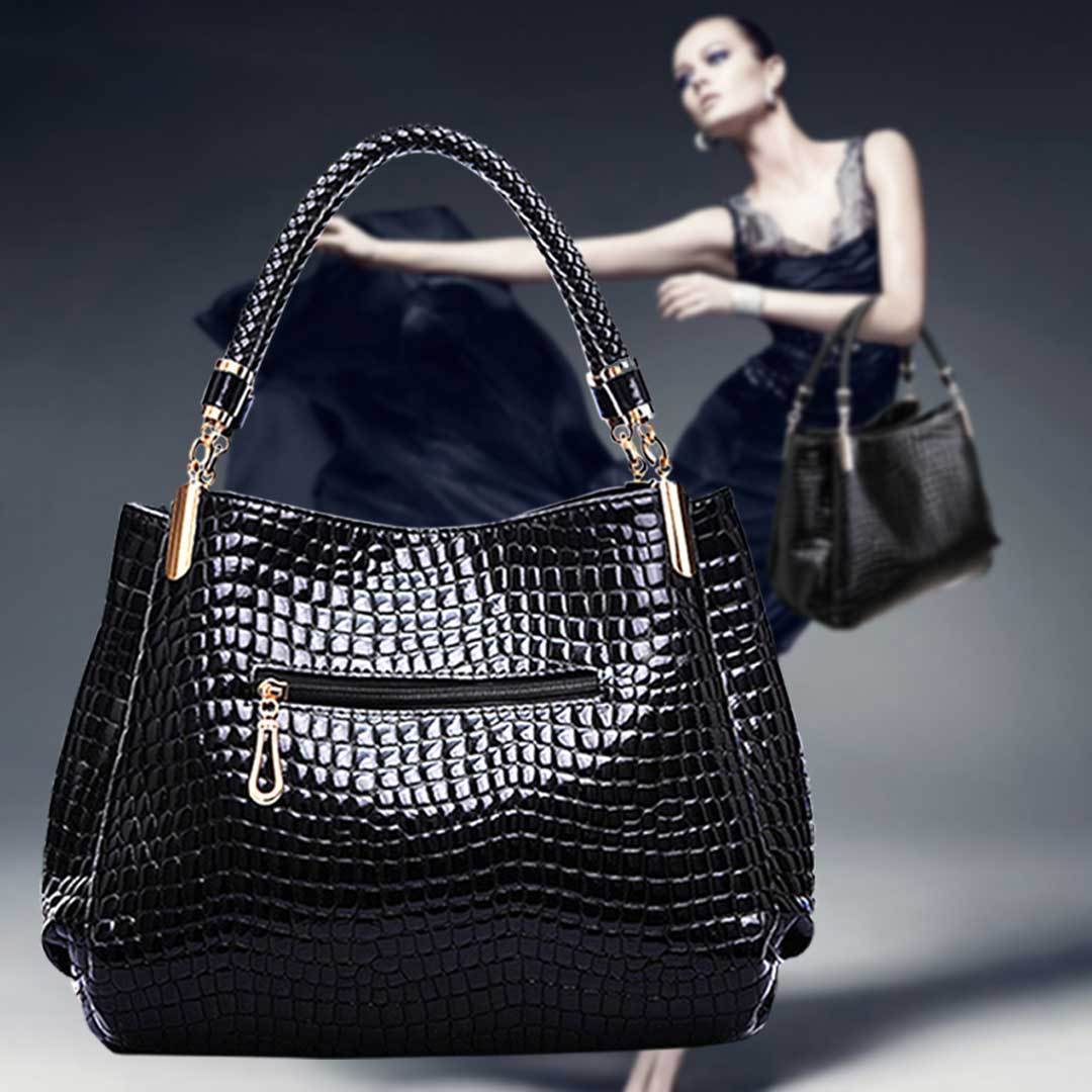 Handtasche in Kroko-Optik | Hochglanz-Finish | Elegant & Zeitlos
