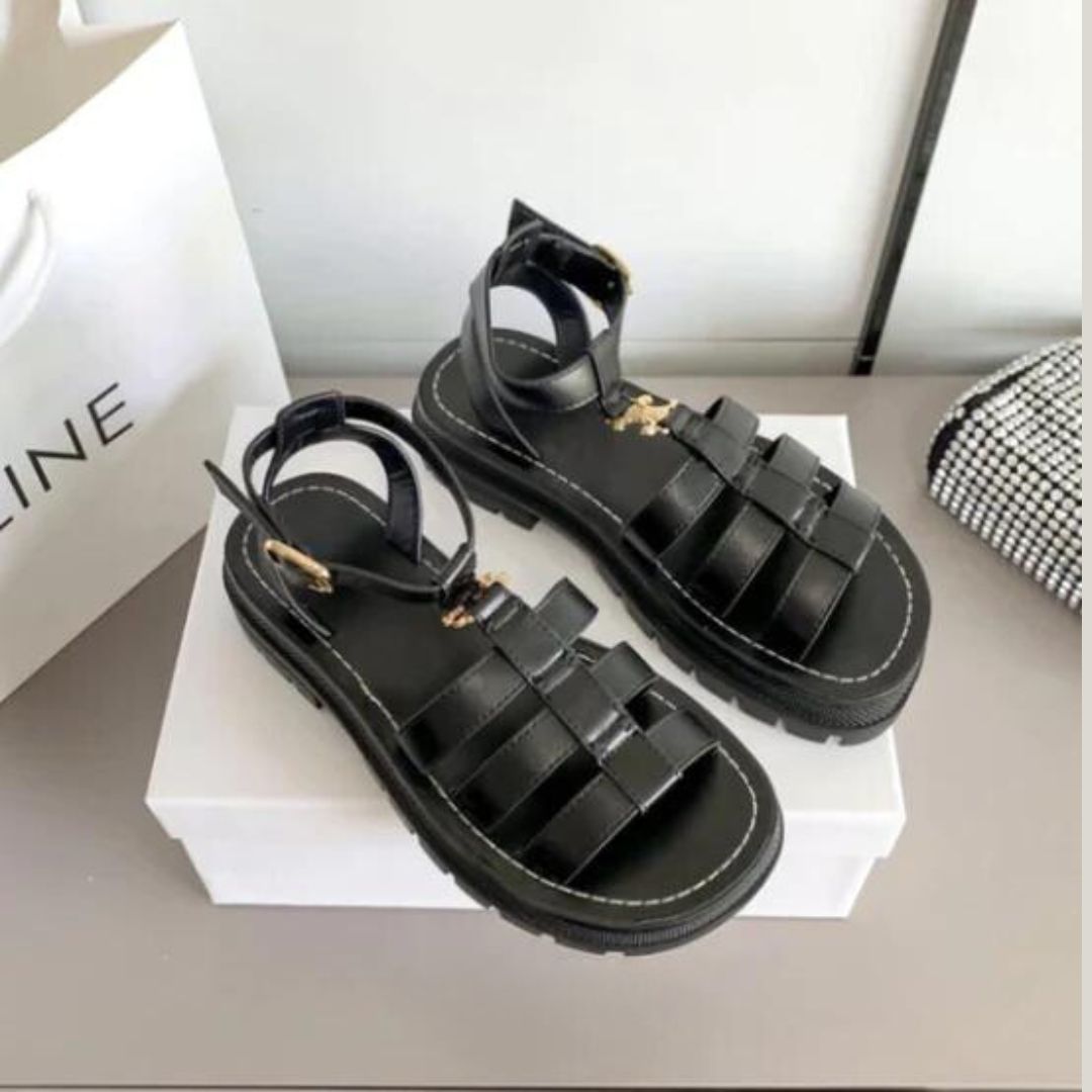 Sazzy | Elegante Sandalen mit Riemchen und goldener Akzent-Schnalle