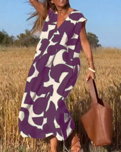 Selena® | Langes bedrucktes Kleid mit kurzen Ärmeln