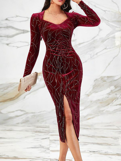 Elegantes Samtkleid | Glitzernde Akzente | Figurbetonte Silhouette